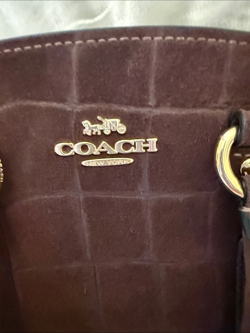 🤎Coach PreOwned Vintage Brown Maple  Savannah Small Carryall Suede Croc-Embossed